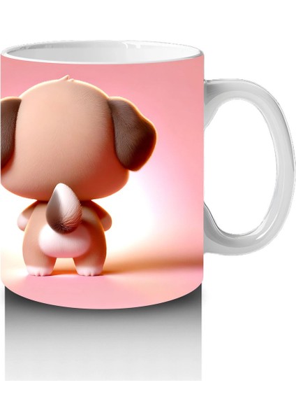 Kalpli Figür Tutan Sevimli Köpekçik (Ön ve Arka) - Baskılı Kahve Kupası fırsatları