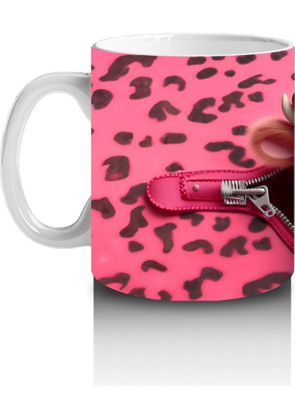 Leopar Desenli Kalpli Zeminde Sevimli Inek Karakteri - Baskılı Kahve Kupası fiyatları