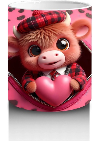 Leopar Desenli Kalpli Zeminde Sevimli Inek Karakteri - Baskılı Kahve Kupası modelleri