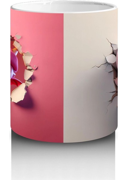 Kalplerle Süslenmiş Pembe Bere Takan Dinozor Yavrusu (Çift Görünüm) - Baskılı Kahve Kupası modelleri