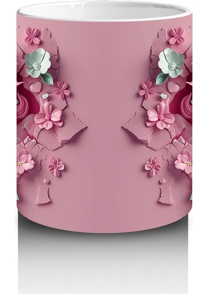 Çiçeklerle Süslenmiş Sevimli Pembe Midilli Figürü - Baskılı Kahve Kupası modelleri