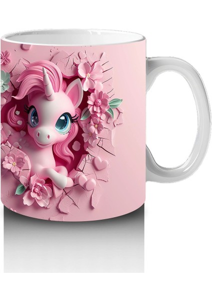 Çiçeklerle Süslenmiş Sevimli Pembe Midilli Figürü - Baskılı Kahve Kupası fırsatları