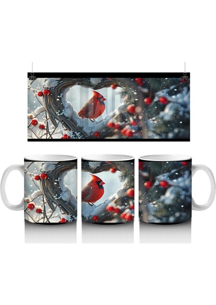 Kış Manzarasında Kardinal Kuşları – Baskılı Kupa