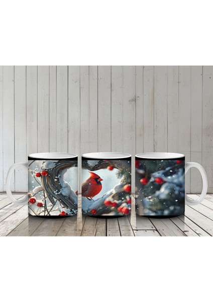 Kış Manzarasında Kardinal Kuşları – Baskılı Kupa