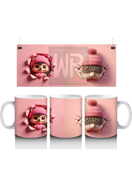 Sevimli Kız ve Bere Detaylı Kalp Çatlak – Baskılı Kupa Bardak