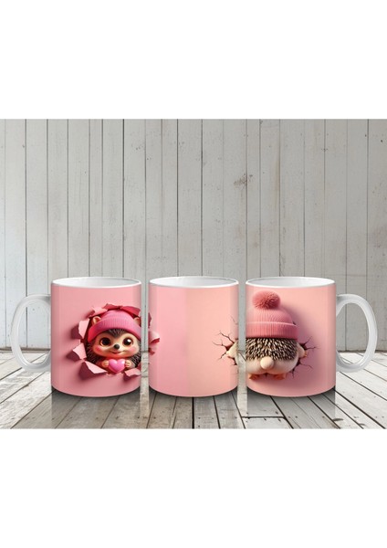 Sevimli Kız ve Bere Detaylı Kalp Çatlak – Baskılı Kupa Bardak