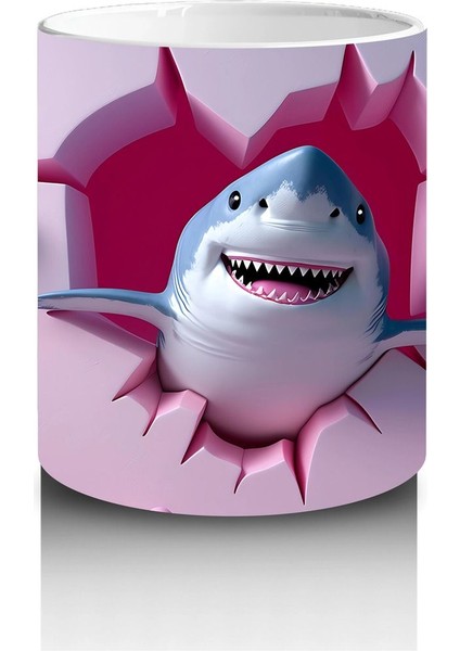 Kalp Şeklinde Çatlakta Bakan Sevimli Köpek Balığı – Baskılı Kupa Bardak modelleri