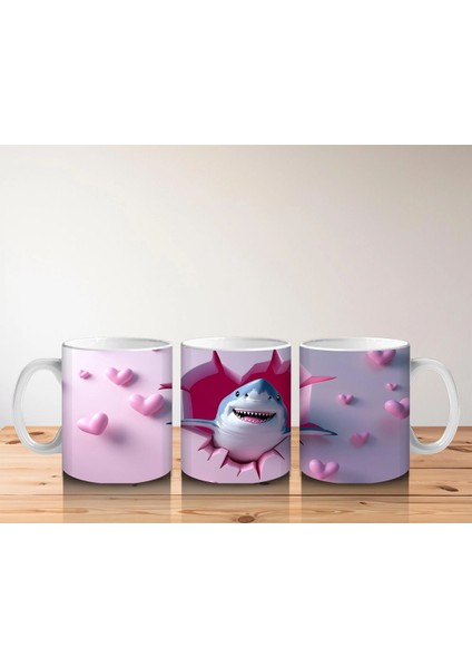 Kalp Şeklinde Çatlakta Bakan Sevimli Köpek Balığı – Baskılı Kupa Bardak indirimleri