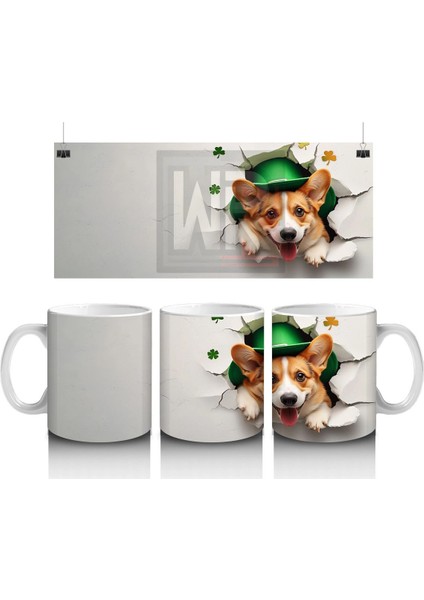 Yoncalı Kostüm Giymiş Sevimli Corgi - Baskılı Kahve Kupası