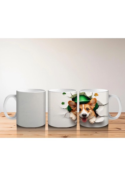 Yoncalı Kostüm Giymiş Sevimli Corgi - Baskılı Kahve Kupası indirimleri