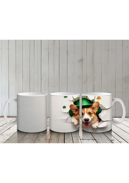 Yoncalı Kostüm Giymiş Sevimli Corgi - Baskılı Kahve Kupası