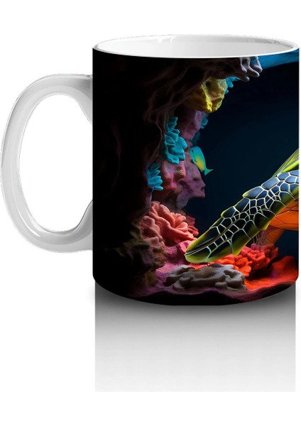 Renkli Mercan Resifinde Yüzen Deniz Kaplumbağası – Baskılı Kahve Kupası fiyatları