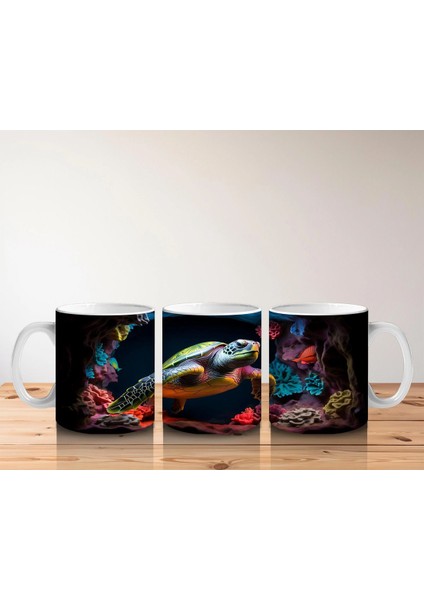 Renkli Mercan Resifinde Yüzen Deniz Kaplumbağası – Baskılı Kahve Kupası indirimleri