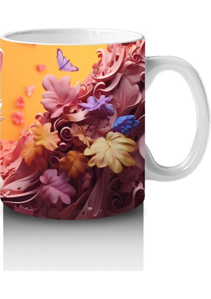 Renkli Arka Planda Tüylü Beyaz Kedi – Baskılı Kahve Kupası fırsatları