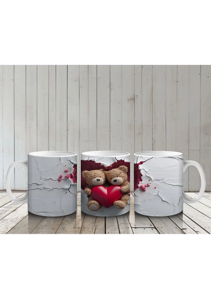 Kalpli Yastık Tutan Sevimli Ayıcıklar – Baskılı Kahve Kupası