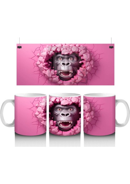 Kalpli Pembe Çatlağı Yırtan Komik Gorilla – Baskılı Kahve Kupası