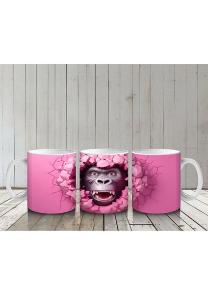 Kalpli Pembe Çatlağı Yırtan Komik Gorilla – Baskılı Kahve Kupası
