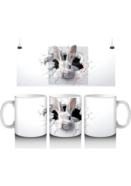 Duvarı Delen Meraklı Tavşan – Baskılı Kahve Kupası