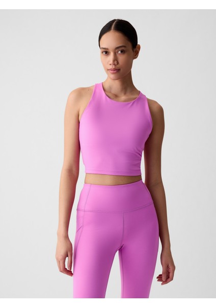 Kadın Pembe Halter Yaka Crop Spor Üst