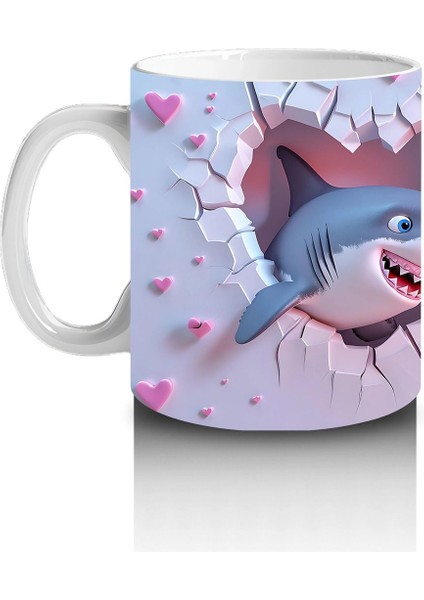 Pembe Kalpler Arasında Uçan Mavi Köpek Balığı – Baskılı Kahve Kupası fiyatları