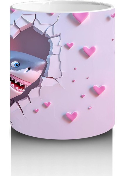 Pembe Kalpler Arasında Uçan Mavi Köpek Balığı – Baskılı Kahve Kupası modelleri