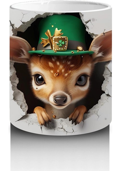 St. Patrick Şapkası Takmış Sevimli Geyik Yavrusu – Duvarı Delen 3D Kupa Tasarımı modelleri
