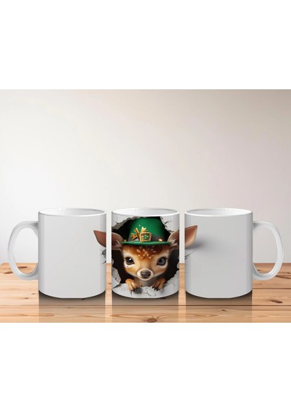 St. Patrick Şapkası Takmış Sevimli Geyik Yavrusu – Duvarı Delen 3D Kupa Tasarımı indirimleri