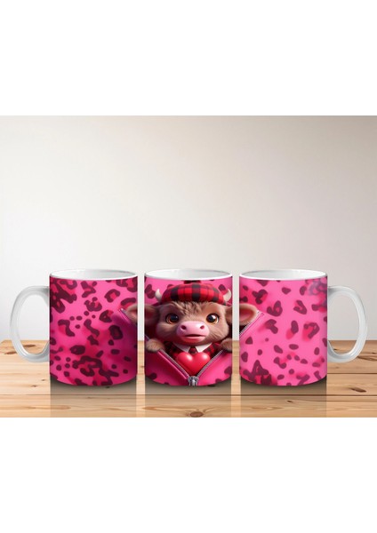 Leopar Desenli Arka Planda Aşık Buzağı – Baskılı Kahve Kupası indirimleri
