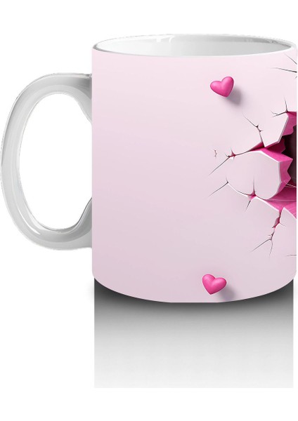 Pembe Kalpli Çatlak Duvar Arasında Tatlı Kedi – Baskılı Kahve Kupası fiyatları