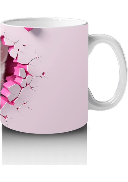 Pembe Kalpli Çatlak Duvar Arasında Tatlı Kedi – Baskılı Kahve Kupası fırsatları