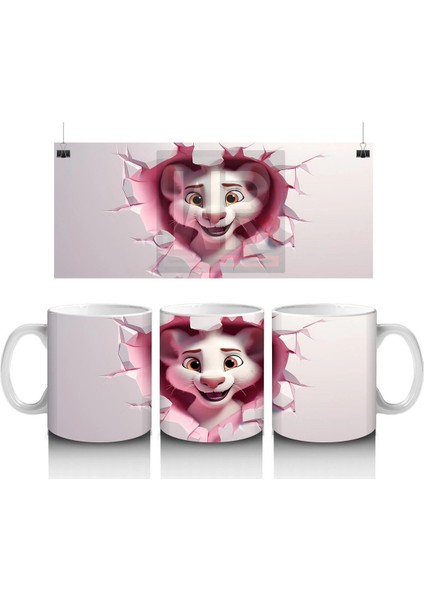 Kalpli Pembe Çatlak Duvar Arasında Aşk Teması – Baskılı Kahve Kupası