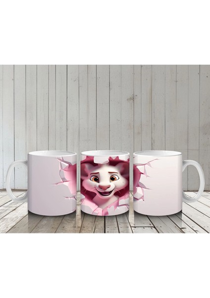Kalpli Pembe Çatlak Duvar Arasında Aşk Teması – Baskılı Kahve Kupası