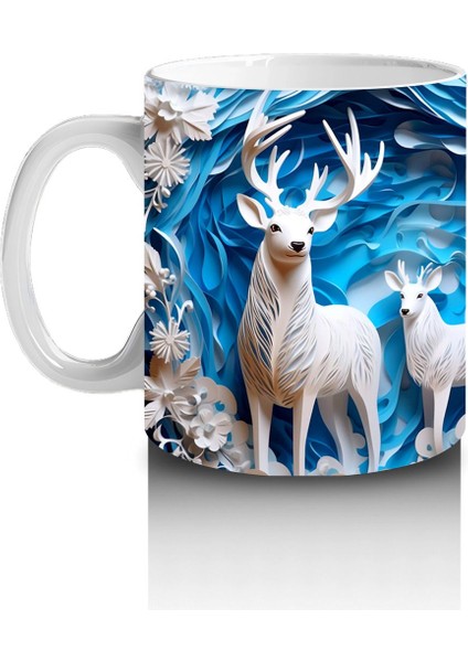 Buzlu Orman Arasında Beyaz Geyikler – Baskılı Kahve Kupası fiyatları