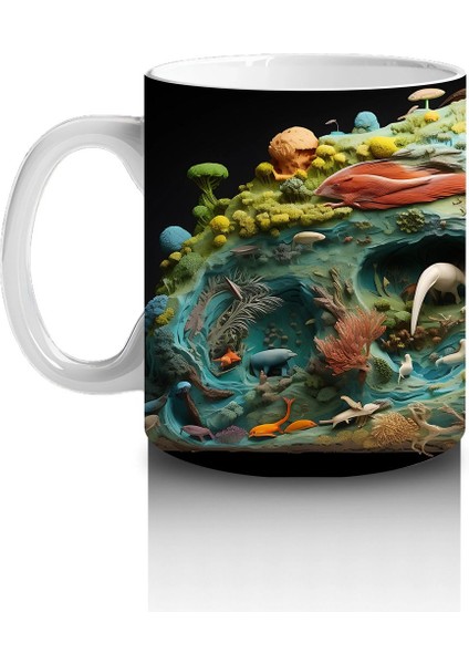 Renkli Canlılarla Dolu Fütüristik Doğa Manzarası - Baskılı Kahve Kupası fiyatları