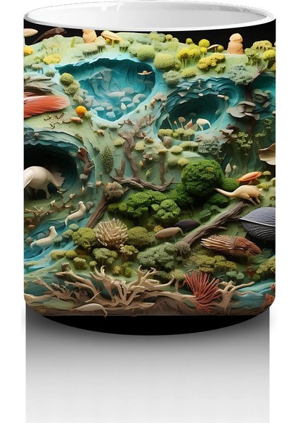 Renkli Canlılarla Dolu Fütüristik Doğa Manzarası - Baskılı Kahve Kupası modelleri