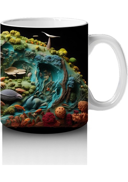 Renkli Canlılarla Dolu Fütüristik Doğa Manzarası - Baskılı Kahve Kupası fırsatları