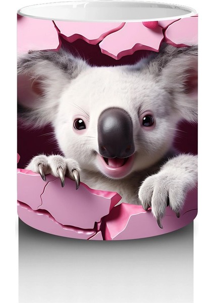 Çatlak Duvar Arasında Pembe Temalı Sevimli Koala - Baskılı Kahve Kupası modelleri