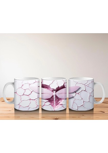 Çatlak Arka Planlı Pembe Kanatlı Kelebek – Baskılı Kupa indirimleri