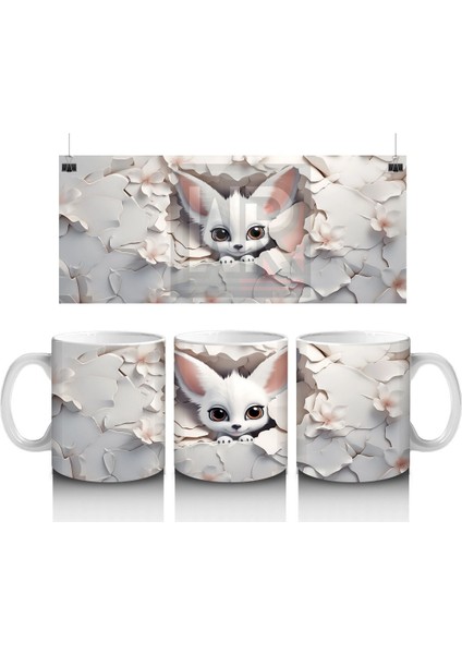 Çiçeklerin Arasında Beyaz Tavşan – Baskılı Kahve Kupası