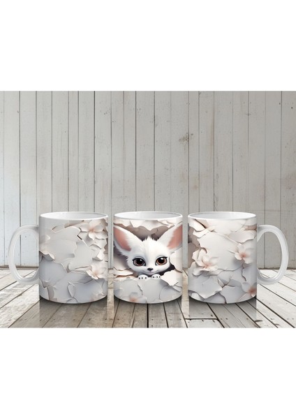 Çiçeklerin Arasında Beyaz Tavşan – Baskılı Kahve Kupası