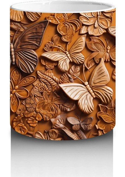 Kurutulmuş Yapraklar Arasında Gerçekçi Kelebek – Baskılı Kahve Kupası modelleri