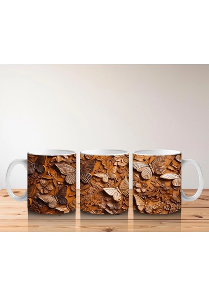 Kurutulmuş Yapraklar Arasında Gerçekçi Kelebek – Baskılı Kahve Kupası indirimleri