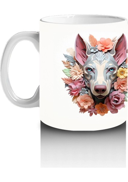 Simetrik Çiçekli Fon Üzerinde Ikiz Köpek Figürleri – Baskılı Kahve Kupası fiyatları