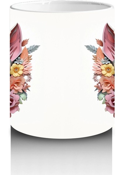 Simetrik Çiçekli Fon Üzerinde Ikiz Köpek Figürleri – Baskılı Kahve Kupası modelleri