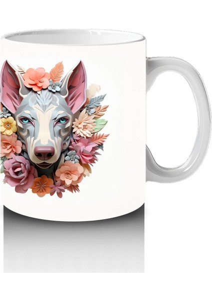 Simetrik Çiçekli Fon Üzerinde Ikiz Köpek Figürleri – Baskılı Kahve Kupası fırsatları