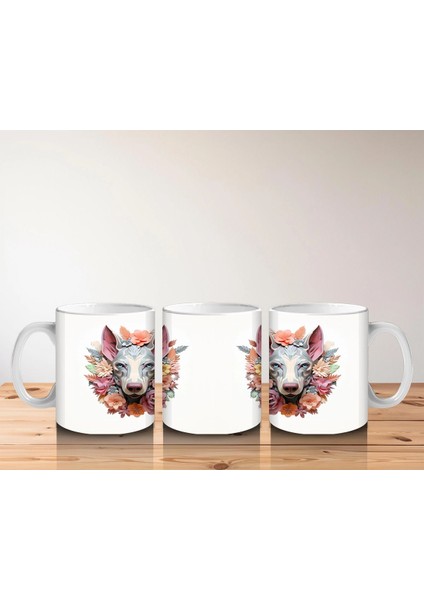 Simetrik Çiçekli Fon Üzerinde Ikiz Köpek Figürleri – Baskılı Kahve Kupası indirimleri