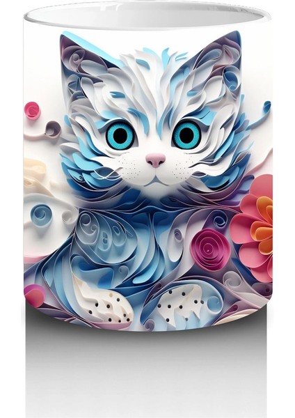 Çiçeklerle Süslenmiş Tatlı Kedi – Baskılı Kahve Kupası modelleri