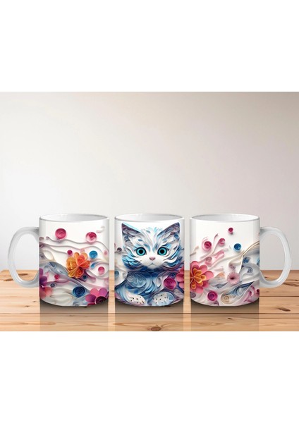 Çiçeklerle Süslenmiş Tatlı Kedi – Baskılı Kahve Kupası indirimleri