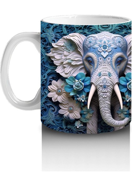Mavi Çiçekler Arasında Fil Maskotu – Baskılı Kahve Kupası fiyatları