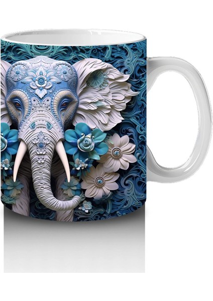 Mavi Çiçekler Arasında Fil Maskotu – Baskılı Kahve Kupası fırsatları